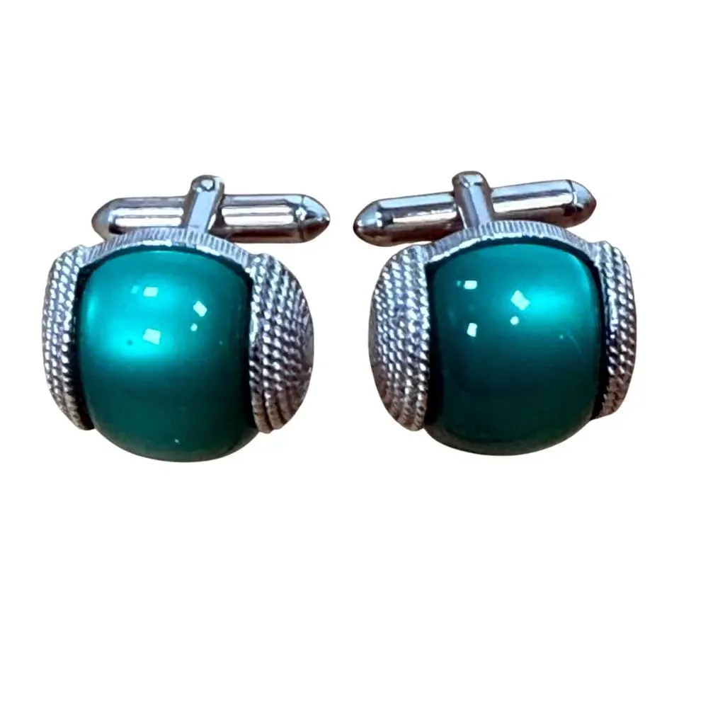 MCM Green Cufflinks Dome Style with Silver Tone
